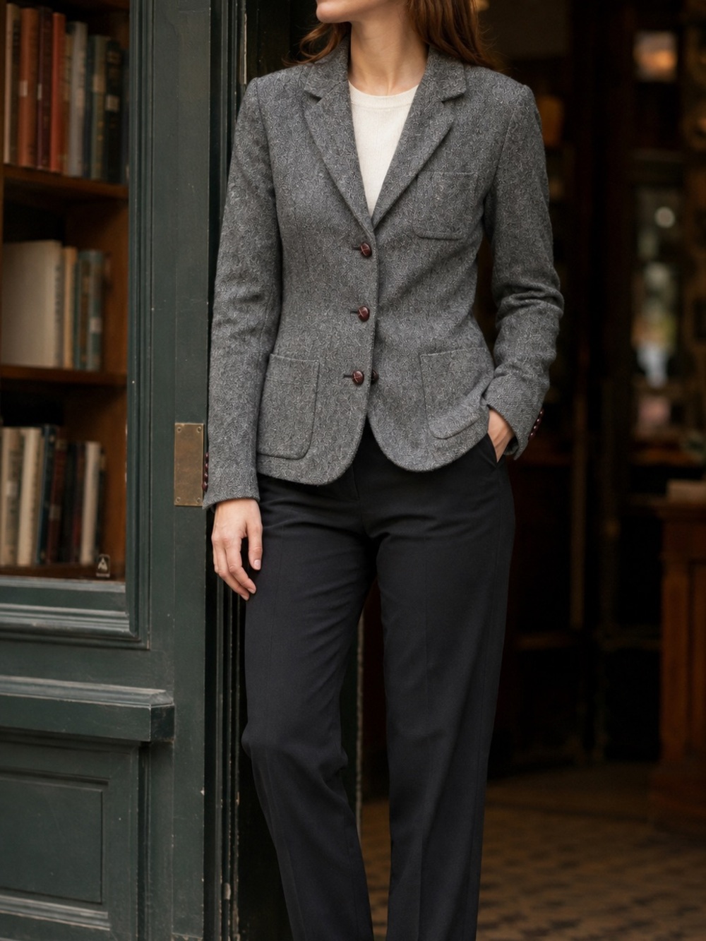 Esprit Heritage Wool Silk Tweed Blazer Size 8 Gray